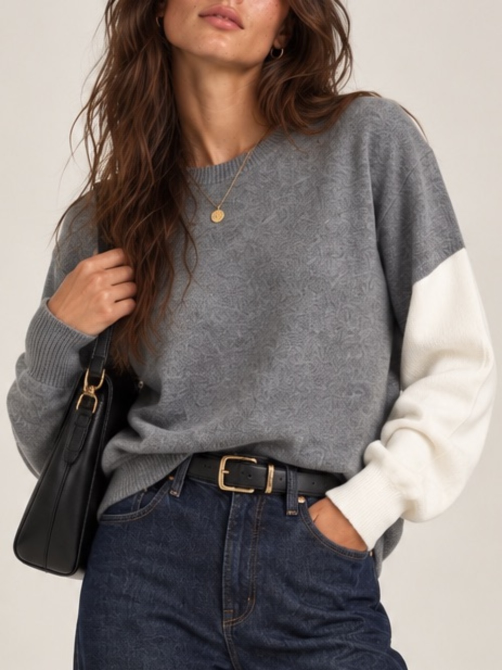 LABEL Go-To Merino Wool Cashmere Colorblock Sweater Gray 2XL NWT